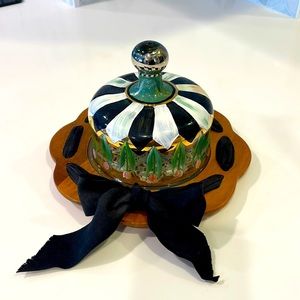 Mackenzie-Childs Vintage wood Cheese tray w Glass dome Orig dollie n ribbon 🌷